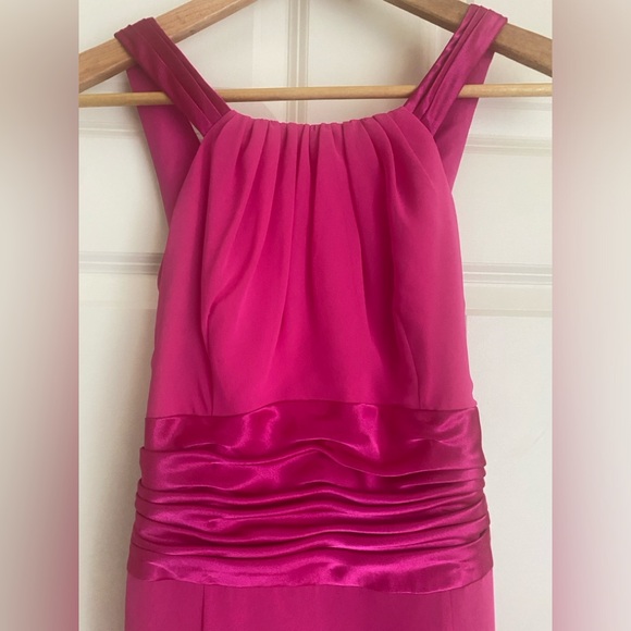 David’s Bridal Bridesmaid Chiffon Dress Size 6 Begonia Color Tie Back Satin Bow - Picture 3 of 16